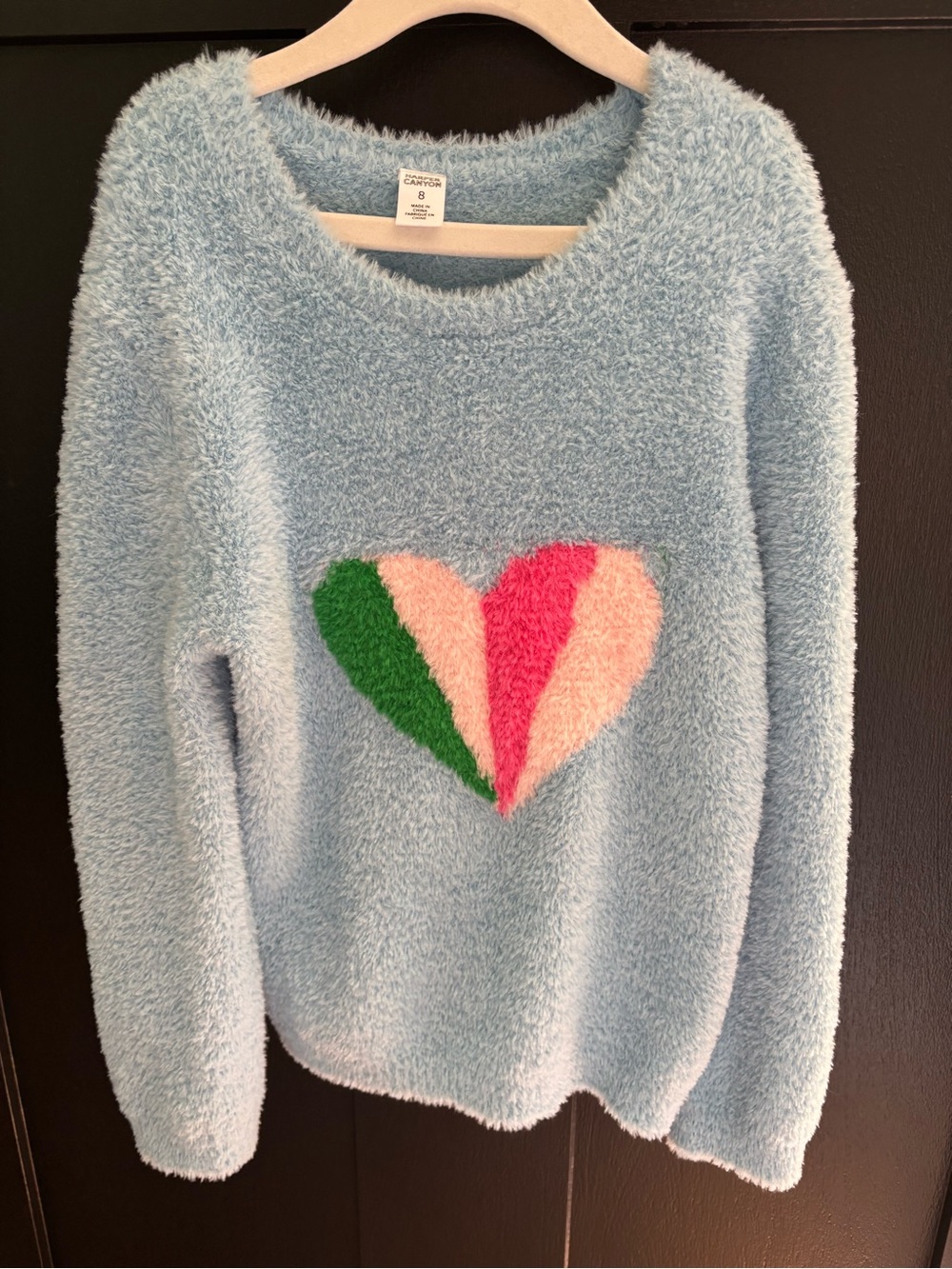 Harper Canyon Light Blue Fuzzy Sweater with Multicolor Heart